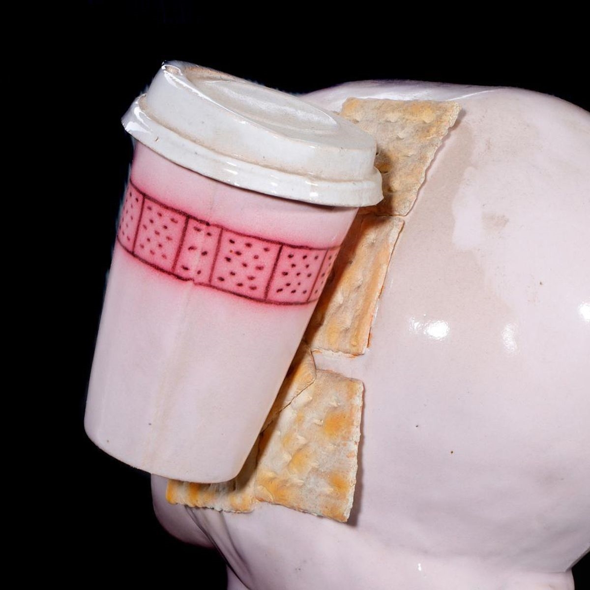 Artwork by Vernon Patrick, Milk and Crackers, Vernon Patrick 7/04, Made of Ceramic sculpture