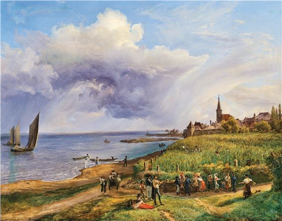 Friedrich Loos | Harvest near Rust on Lake Neusiedl (1838) | MutualArt