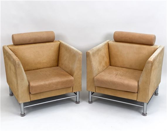 PAIR ETTORE SOTTSASS KNOLL MEMPHIS EASTSIDE CHAIRS by Knoll Associates, 1982