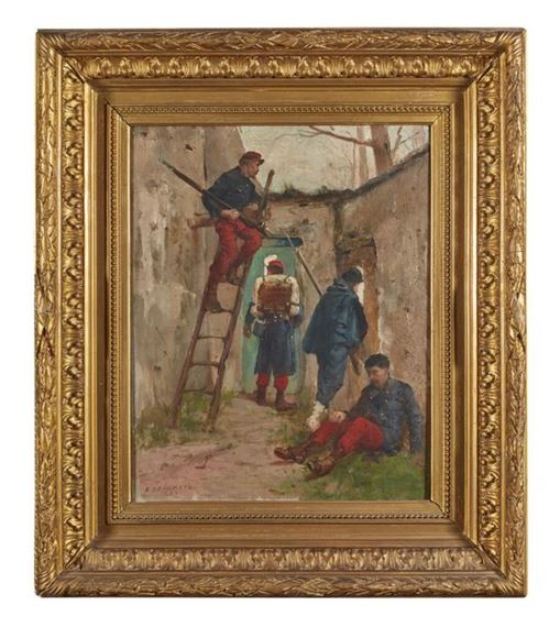 Soldiers at rest by Henri-Charles-Etienne Dujardin-Beaumetz, dated 1883