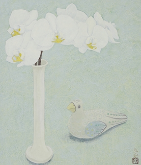 Artwork by Koan Hashimoto, orchid and dove at Mexico, Made of ink and color on paper