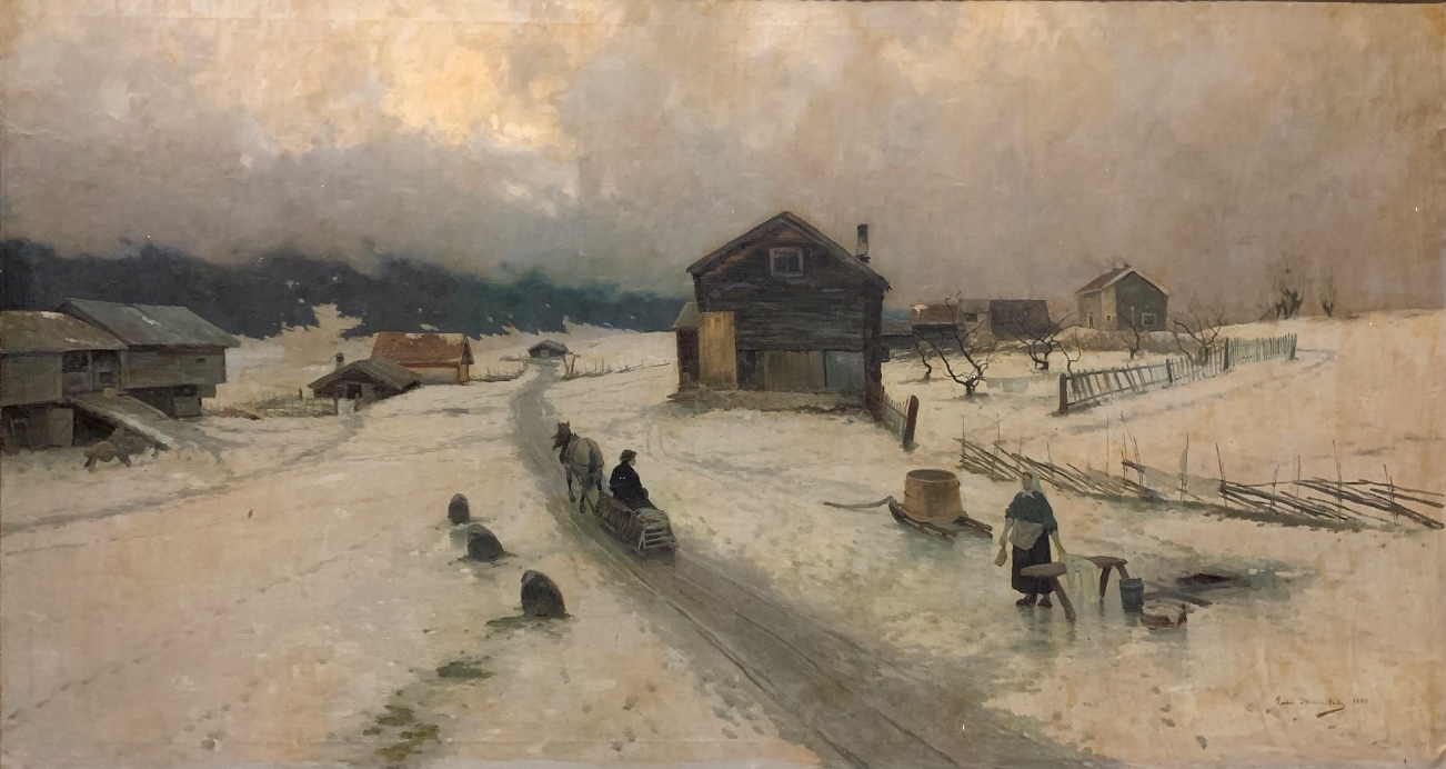 Paisaje nevado con campesinos - Ludvig Skramstad