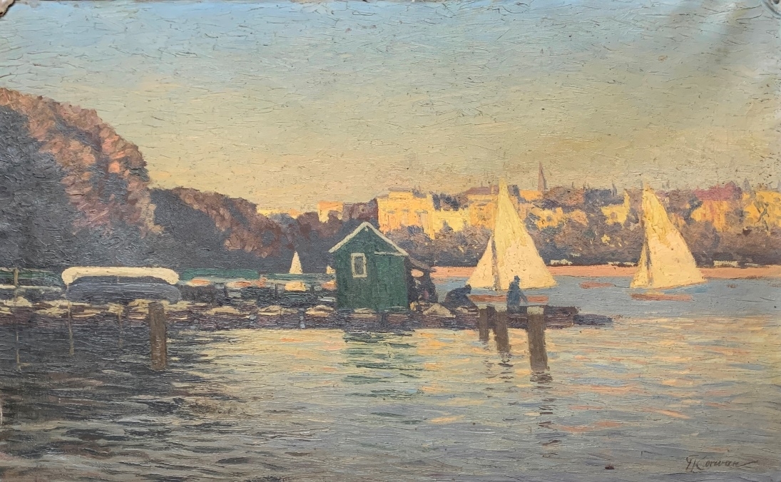 Franz Korwan | Costa con veleros | MutualArt