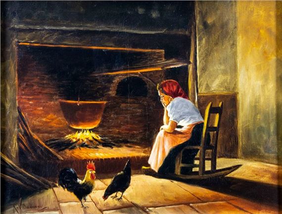 Woman by the Fireplace by R Valdemar