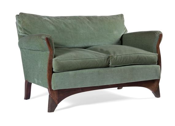 Rare canapé deux places en hêtre découpé by Eugène Printz, Jean Saint-Georges