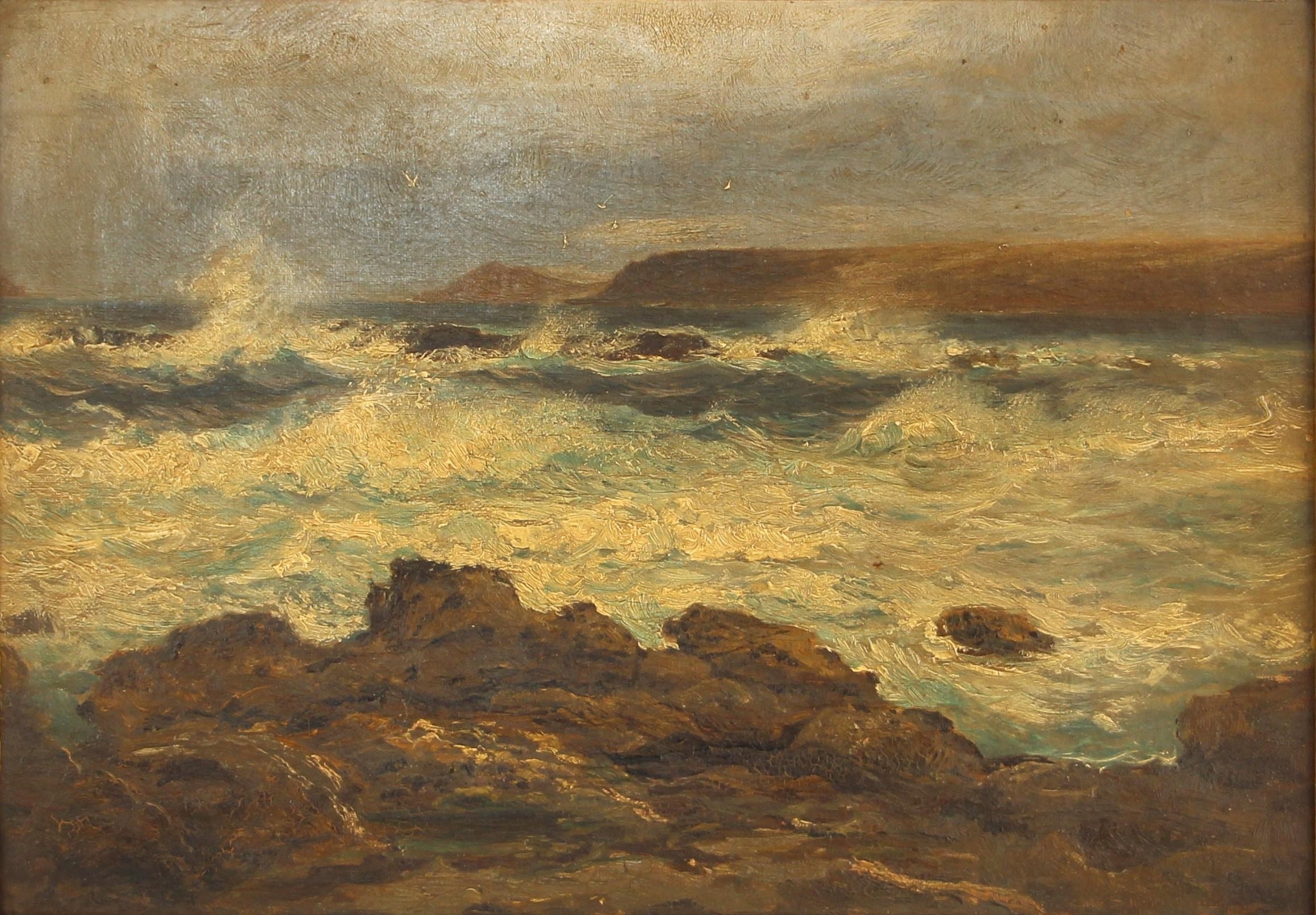 Charles Simms | A seascape with crashing waves | MutualArt