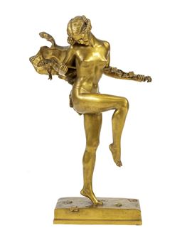 antique nude dancer with lion skin and thyrsos staff - Henri Frédéric Varenne