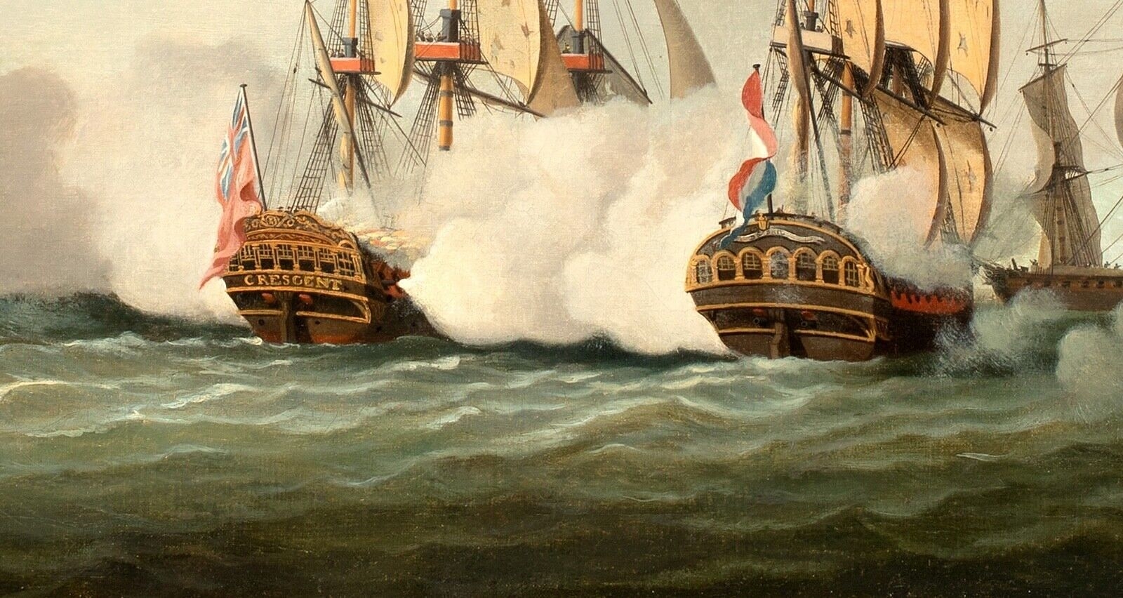 Artwork by Francis Holman, BRITISH ROYAL NAVY DUTCH BATTLE, Made of Oil on canvas
