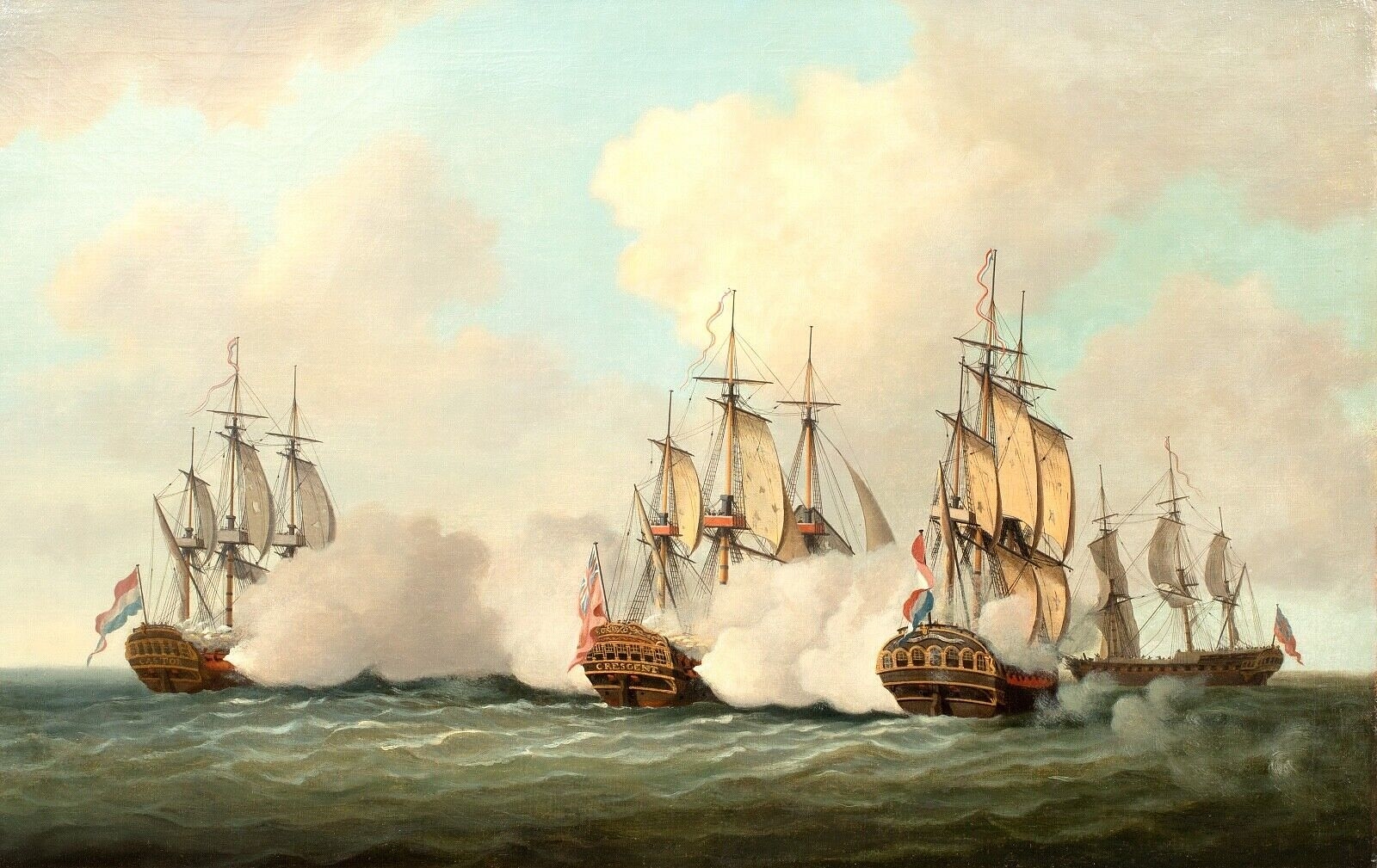 Artwork by Francis Holman, BRITISH ROYAL NAVY DUTCH BATTLE, Made of Oil on canvas