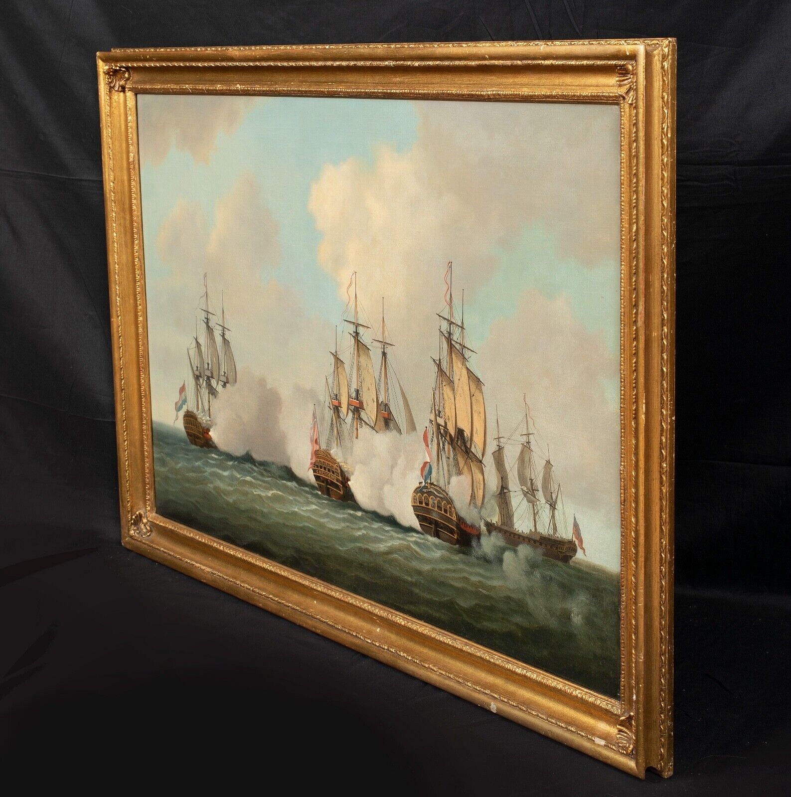 Artwork by Francis Holman, BRITISH ROYAL NAVY DUTCH BATTLE, Made of Oil on canvas
