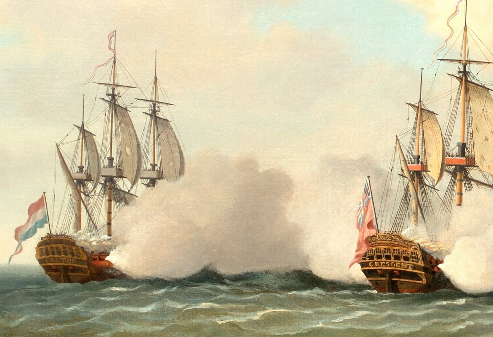 Artwork by Francis Holman, BRITISH ROYAL NAVY DUTCH BATTLE, Made of Oil on canvas