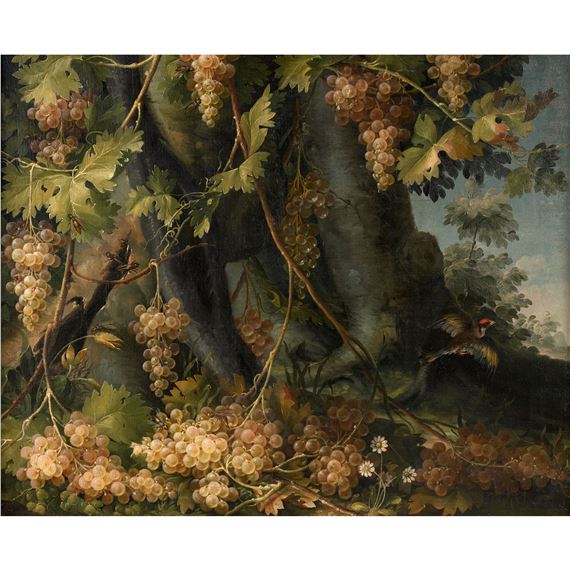 Still lifes with bunches of grapes Two oils on canvas hanging. 70 x 86 cm by Francesco Malagoli