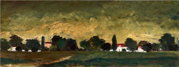 Landschaft mit Wolkenhimmel by Leopold Häfliger, 1975