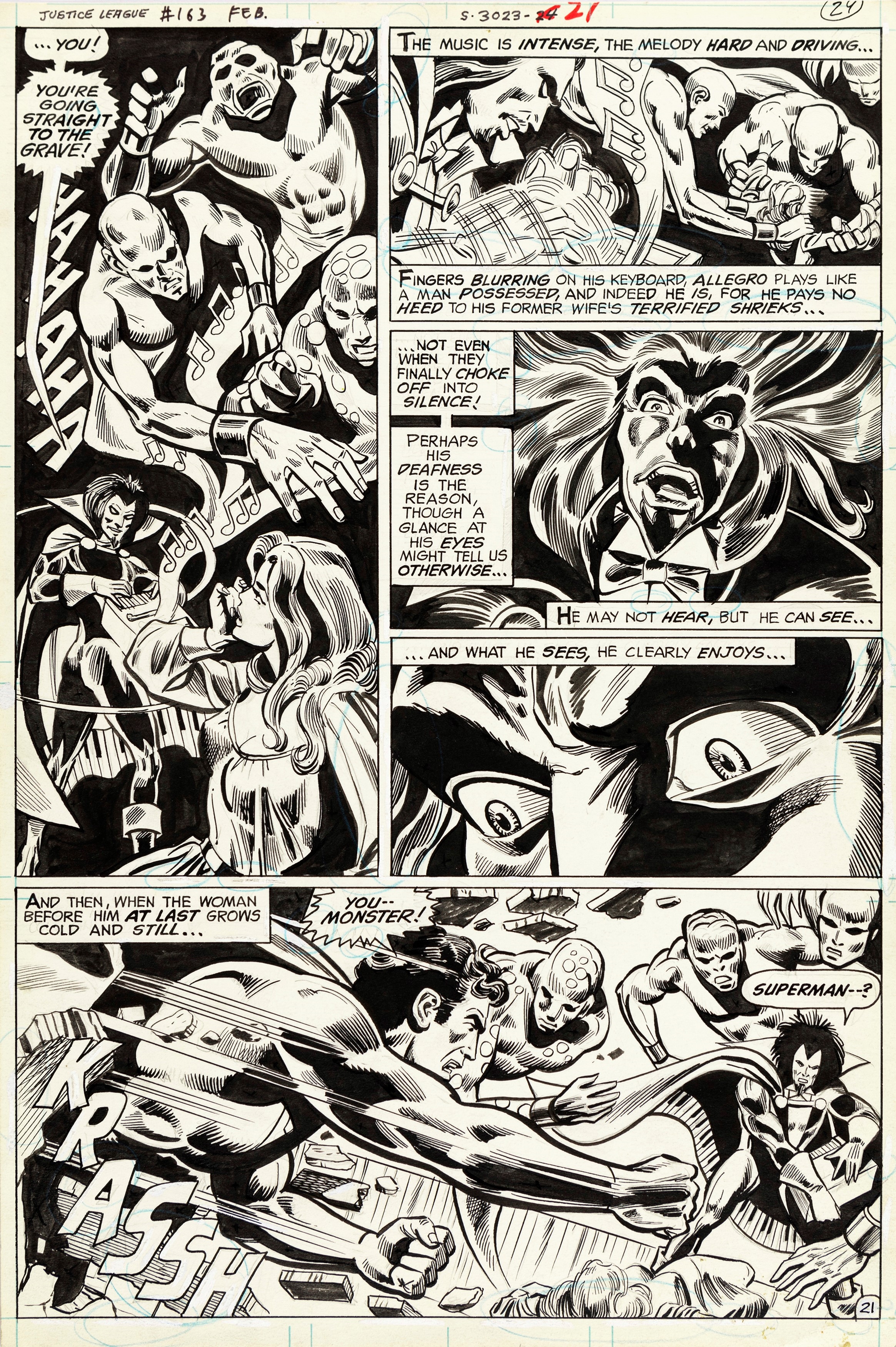 Artwork by Dick Dillin, Justice League of America - Concert of the Damned, Made of pencil and ink on DC thin cardboard