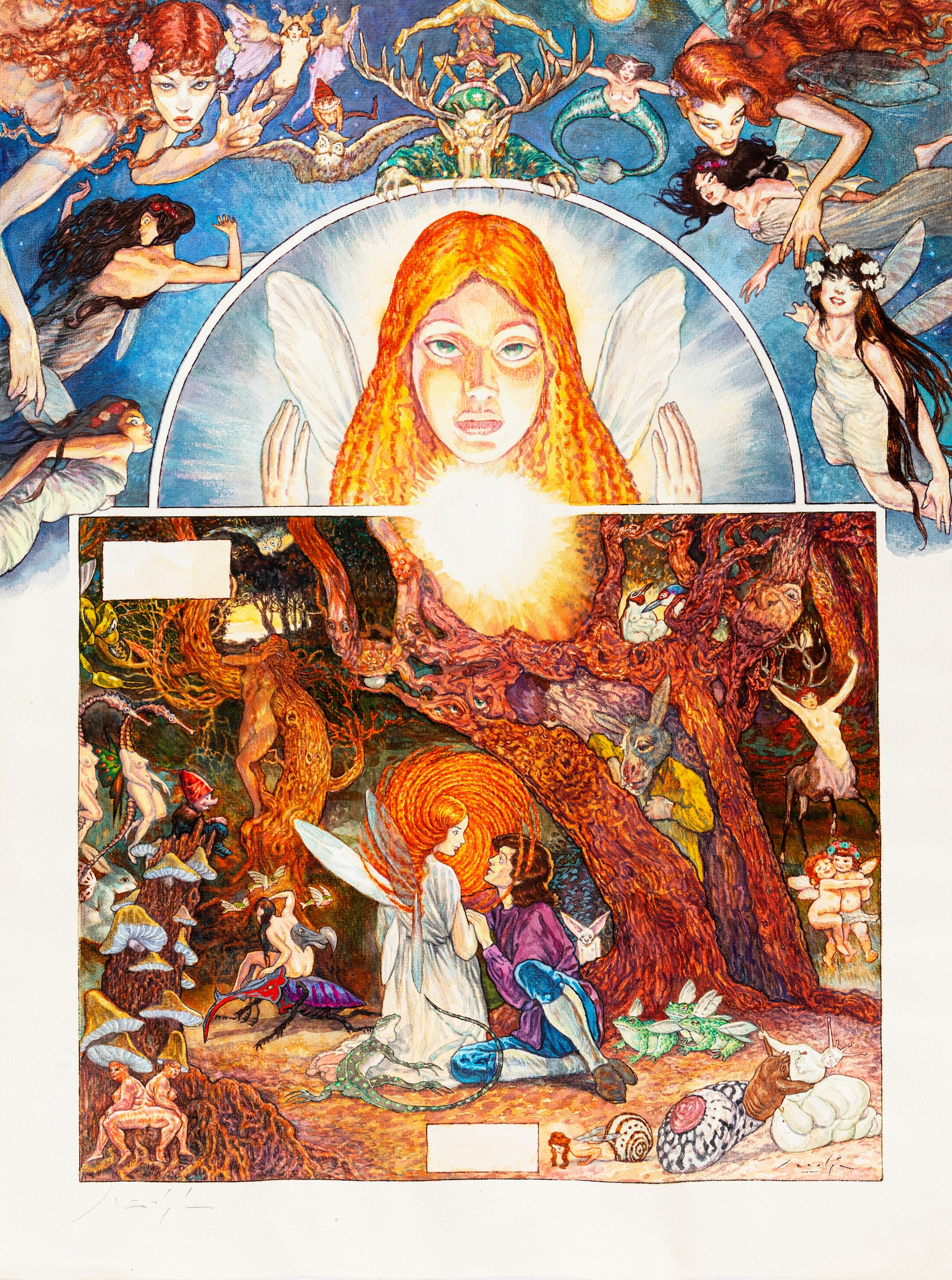 Artwork by Gradimir Smudja, Le Grimoire du petit peuple: Le crépuscule, Made of pencil, ink and watercolor on thin cardboard