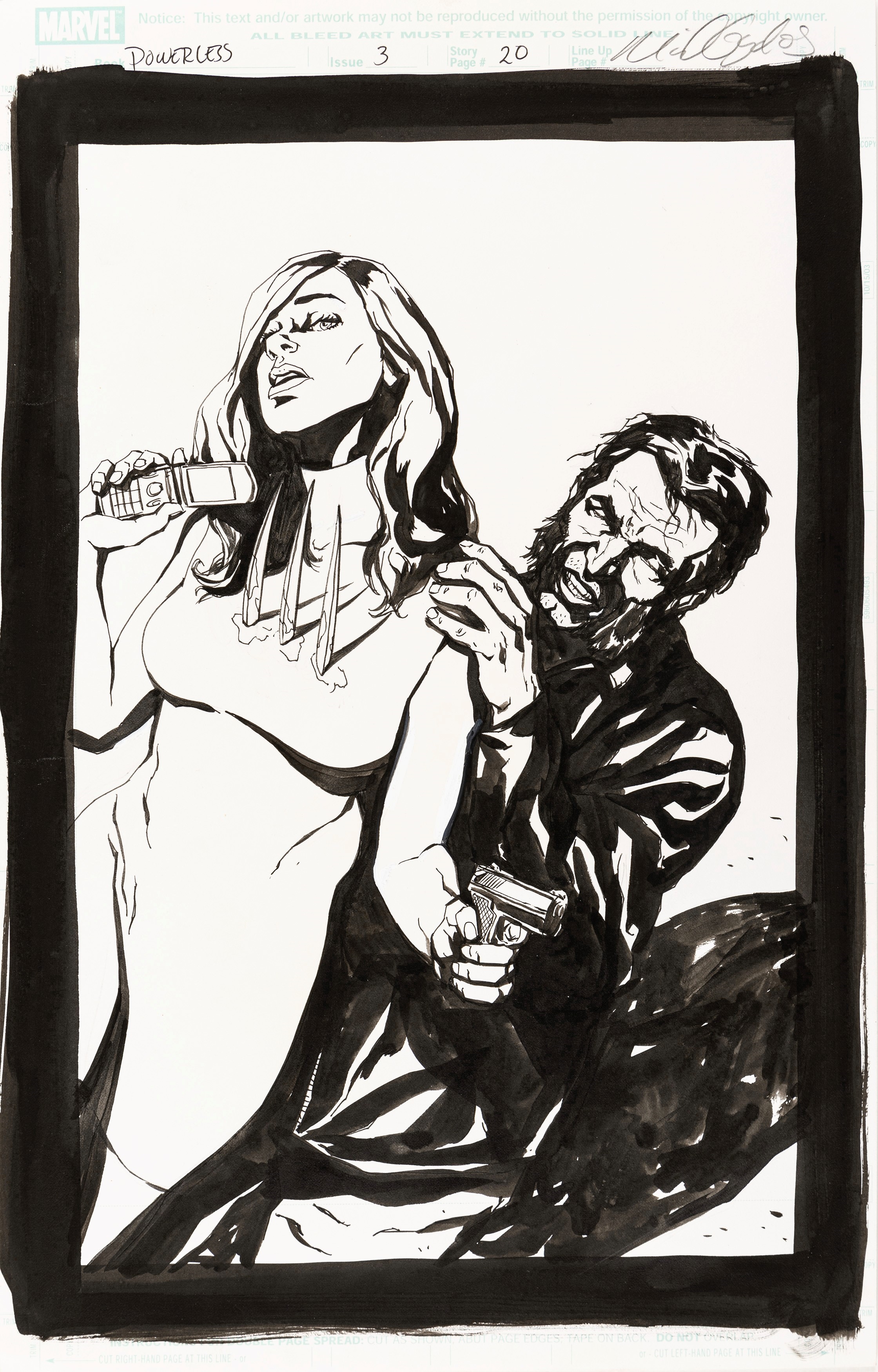 Artwork by Michael Gaydos, Powerless, Made of pencil and ink on Marvel thin cardboard