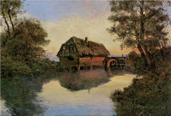 PEJZAŻ Z MŁYNEM O ZACHODZIE SŁOŃCA by Wiktor Korecki