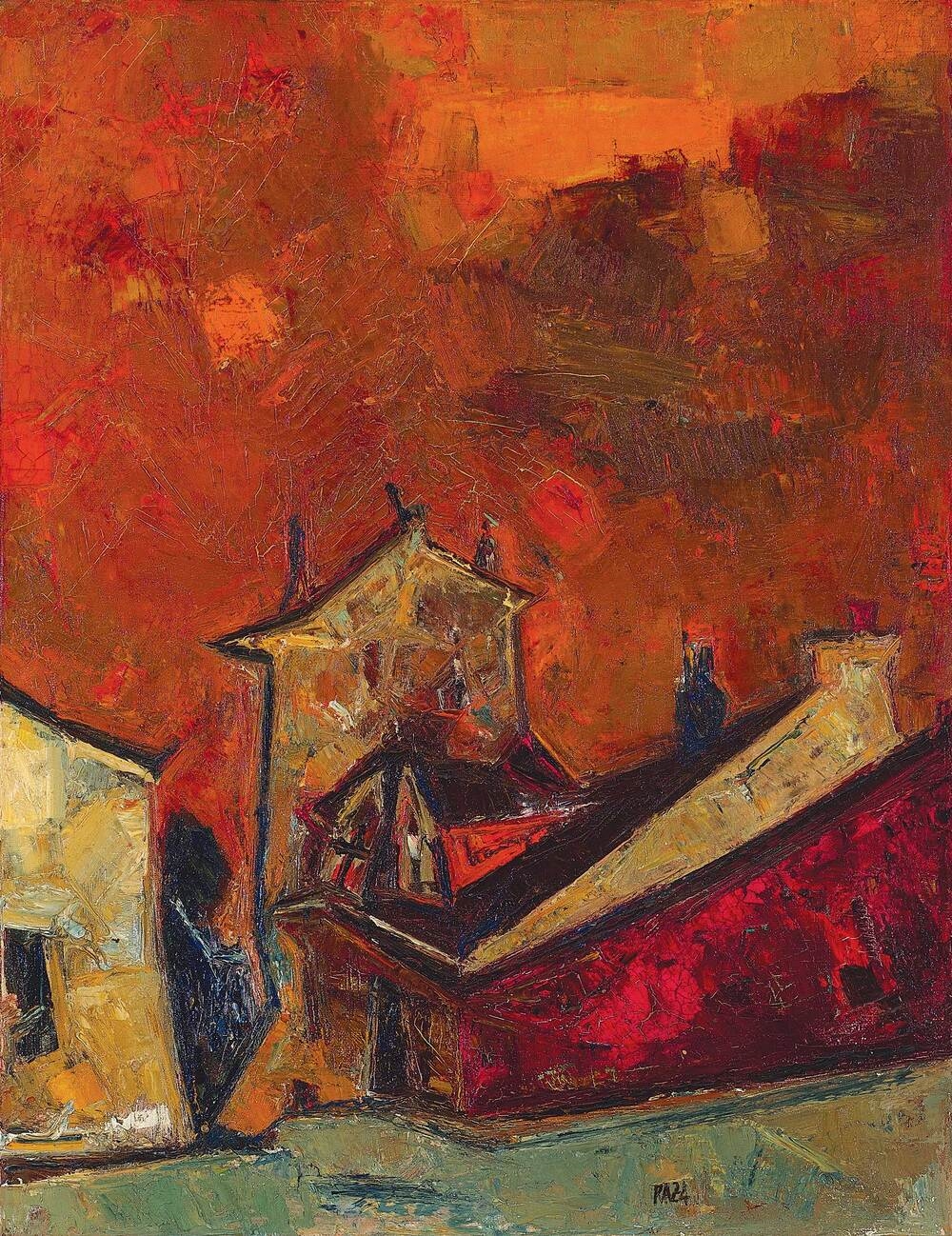 Syed Haider Raza | Village au Ciel Orange (Circa 1956) | MutualArt