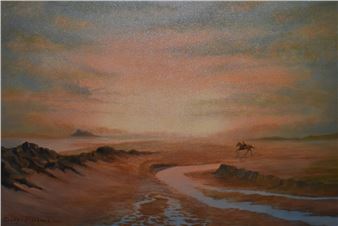 A desert landscape depicting a figure on horseback - Intelligent Mischief