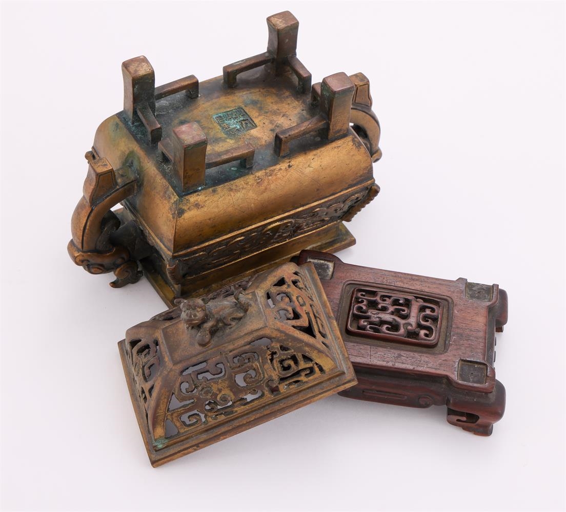 Chinese School | A Chinese gilt bronze rectangular censer (1345 ...