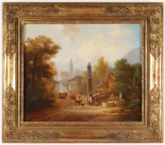 Am Dorfbrunnen, signiert: A by Anton Doll, 1826