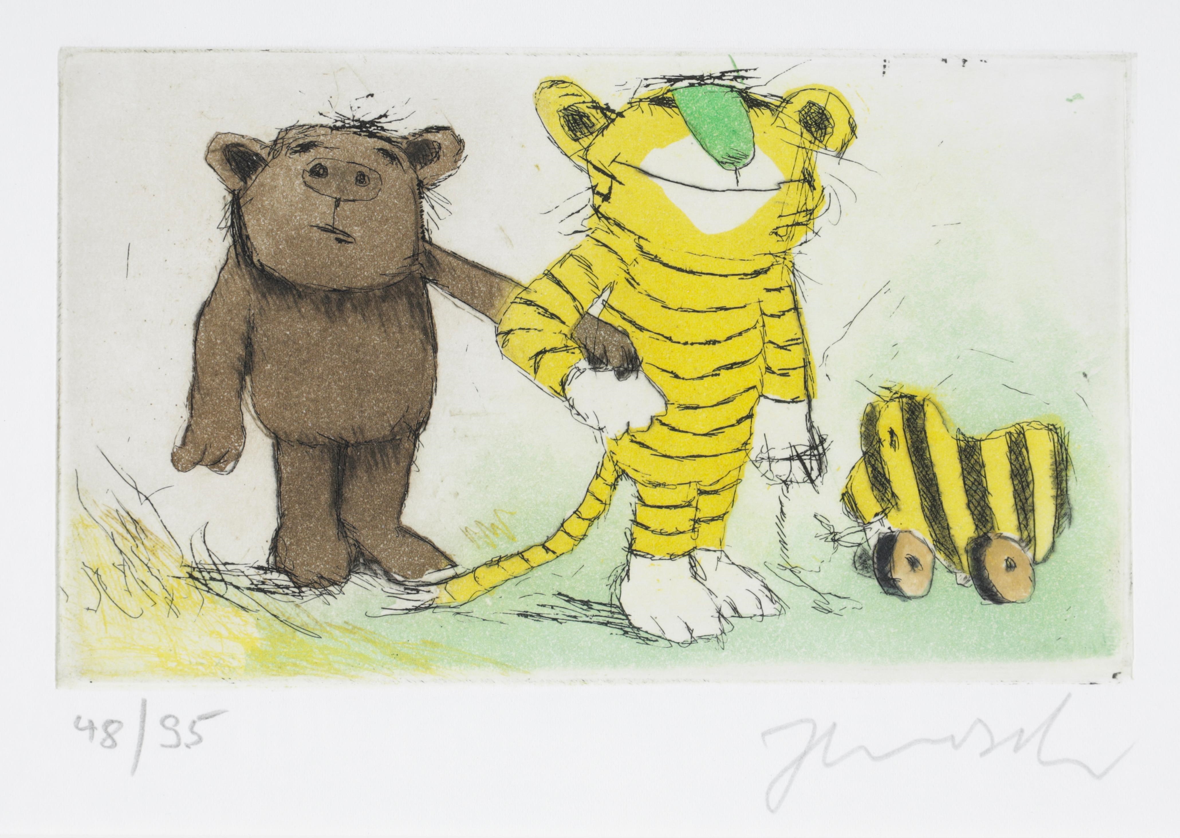 Bär, Tiger und Tigerente, handsigniert: Janosch, nummeriert: 48/95, Radierung in Farbe auf Velin, Druckplattengröße ca by Janosch, 1931