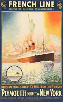 FRENCH LINE / PLYMOUTH DIRECT TO NEW YORK. Circa 1920s. - Harry Hudson Rodmell