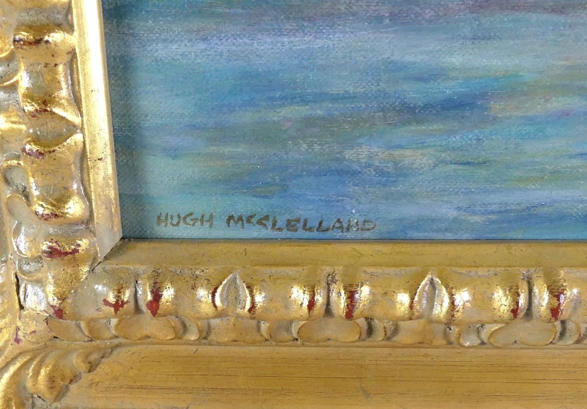 Artwork by Hugh Mcclelland, Untitled: African Elephants at the Waterhole, Made of oil on canvas board