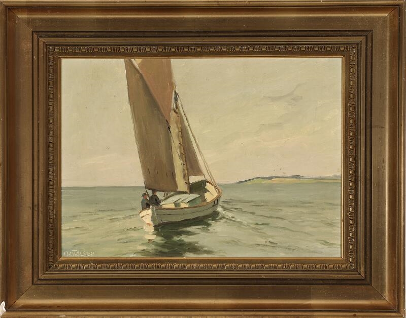 Artwork by Marinus Nielsen, Sailing ship off the coast of Læsø, Made of Oil on canvas