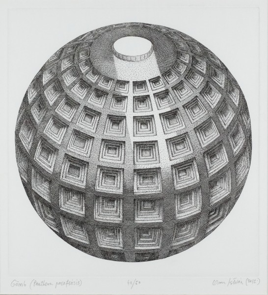 Artwork by István Orosz, Gömb ( Pantheon parafrázis ), Made of paper, copper engraving