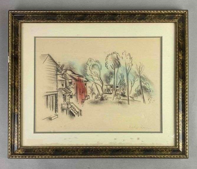 Charles Rosen | Signed Charles Rosen Town Charcoal Art on Paper | MutualArt