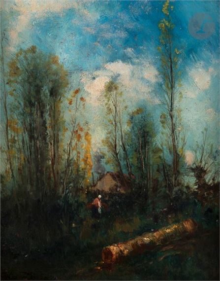 Woman on the outskirts of the village by Jules Dupré