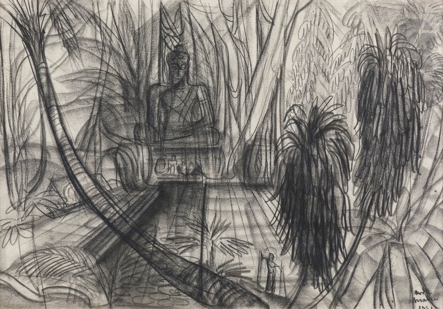Artwork by André Maire, Temple of Angkor, 1951, Made of Charcoal