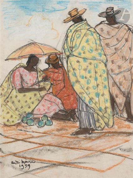 Madagascar, resting fruit merchants, 1959