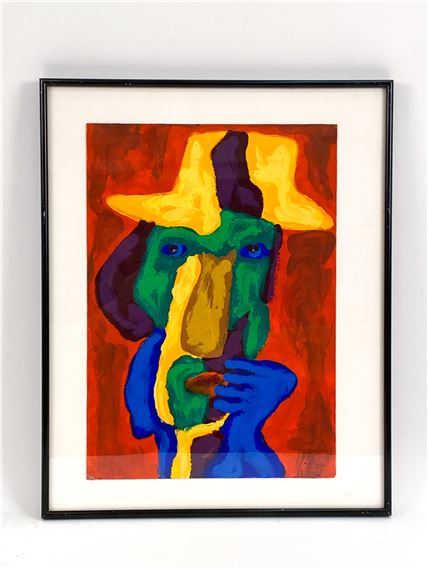 Gouache, abstracted face