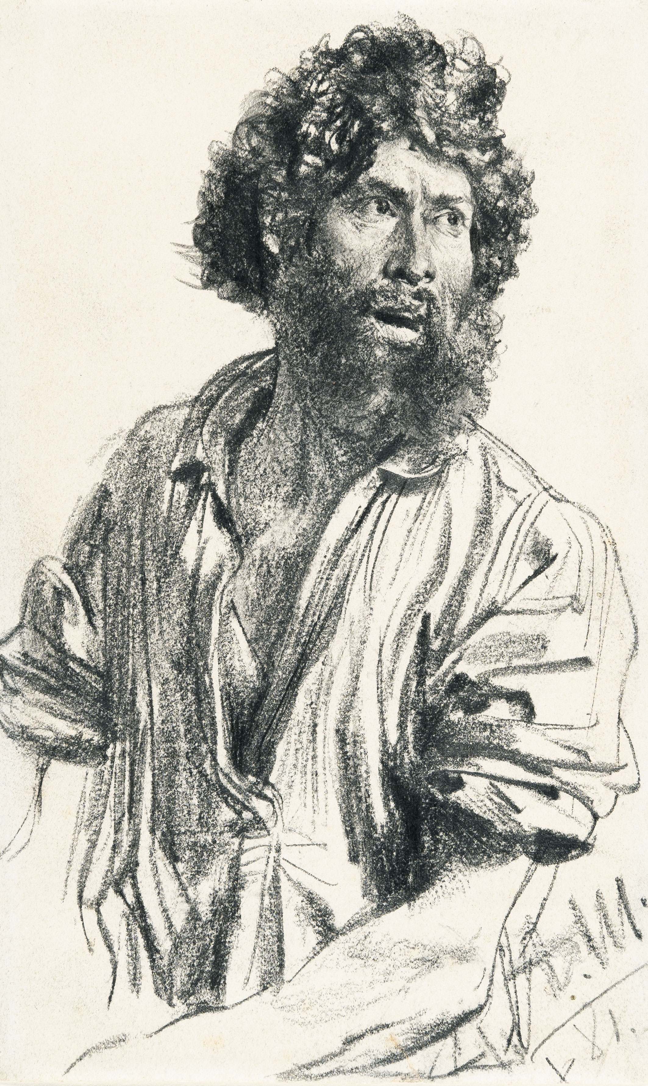 Study of a bearded man with sleeves rolled up by Adolph von Menzel, 1881