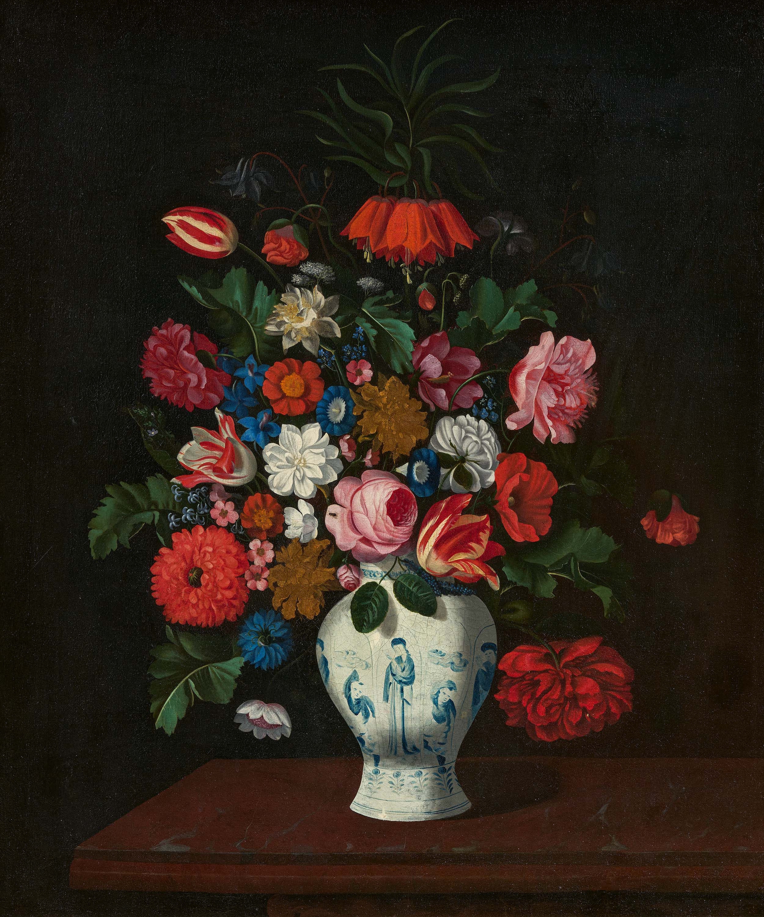 Two Paintings: Splendid Still Life in Chinese Porcelain Vases. by Dutch School, 18th Century