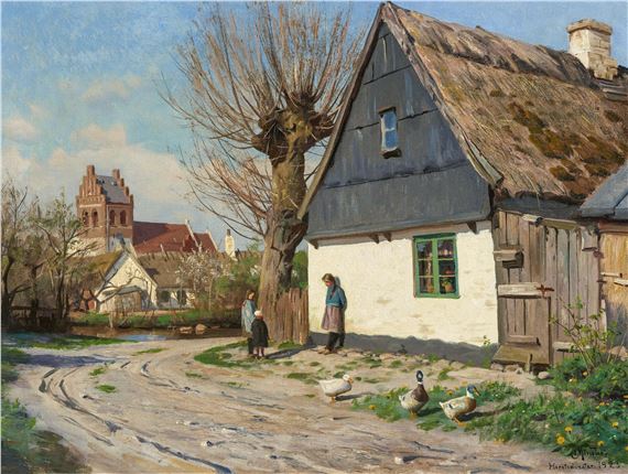 Children in the Spring Sun in Herstedvester near Copenhagen. by Peder Mork Monsted, 1923