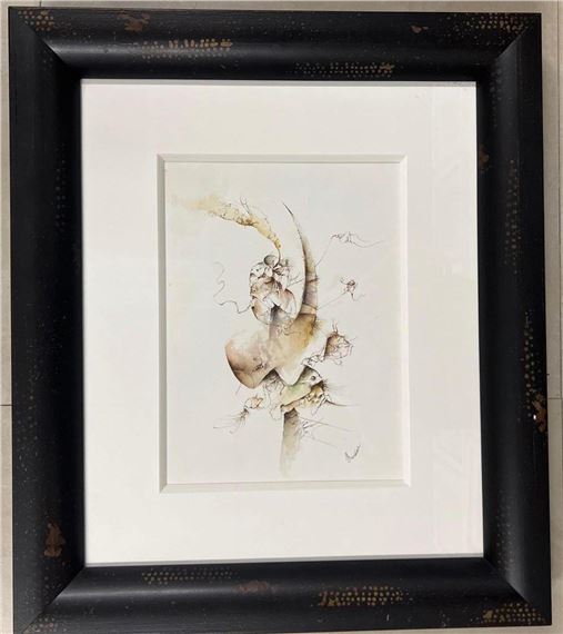 Framed Surrealist watercolor and Ink on paper signed Jose Luis Farinas was born in Cuba, 1972. by José Luis Fariñas, 1972