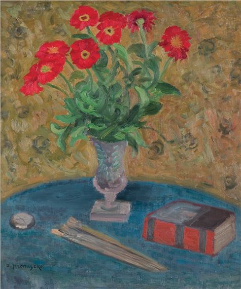 MARTWA NATURA Z BUKIETEM CYNII by Zbigniew Pronaszko