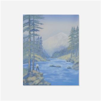 A Fisherman in the Mountains (Fine Vellum scenic plaque) - Edward Hurley