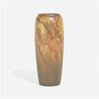 Rare Painted Mat vase with oak leaves and acorns - Hattie Wilcox