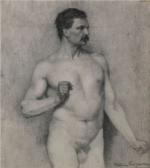 Académie d’homme moustachu à mi-corps - Frédéric Regamey