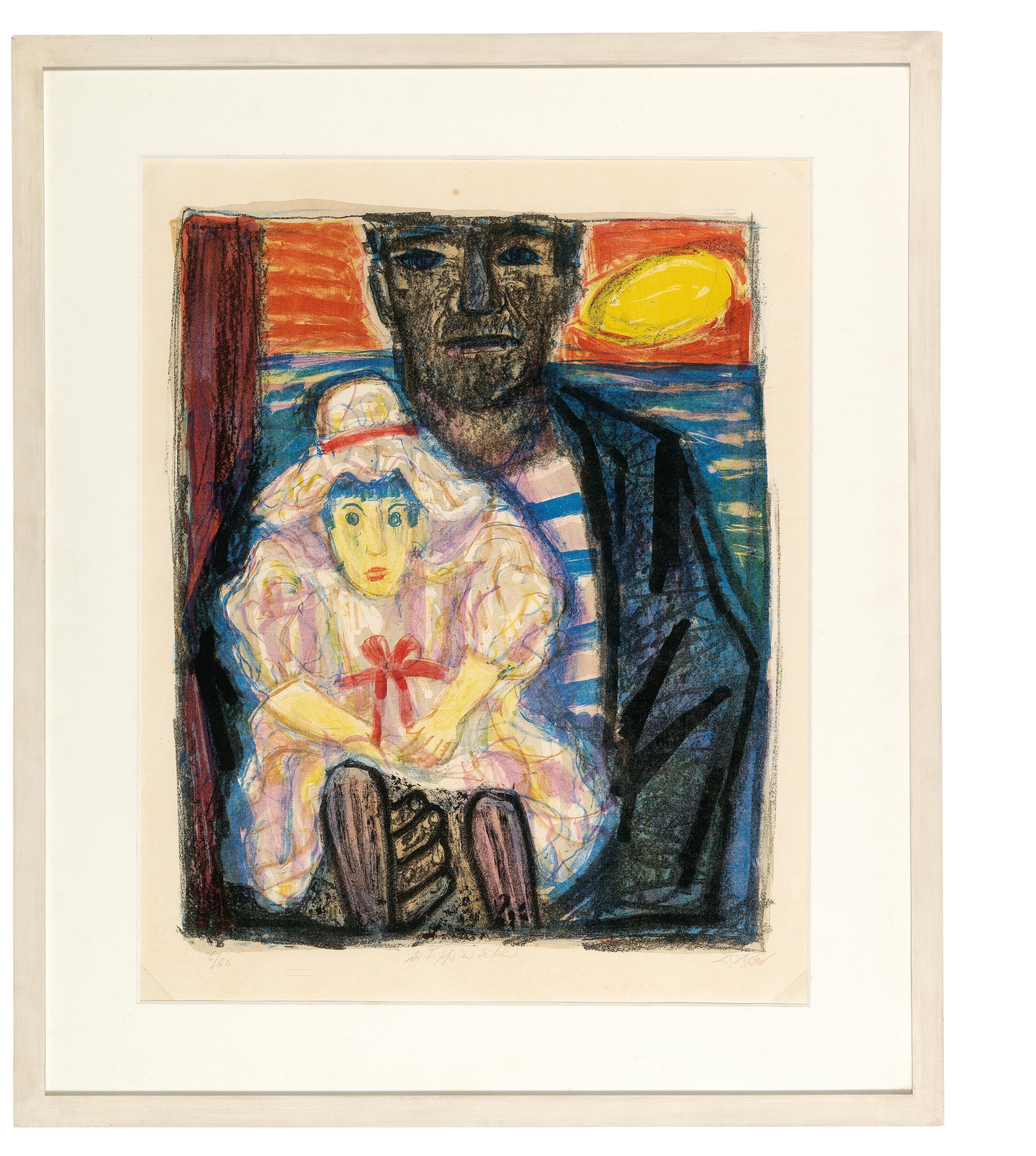 Artwork by Otto Dix, Der Fischer und das Kind, Made of Lithographie in Farbe
