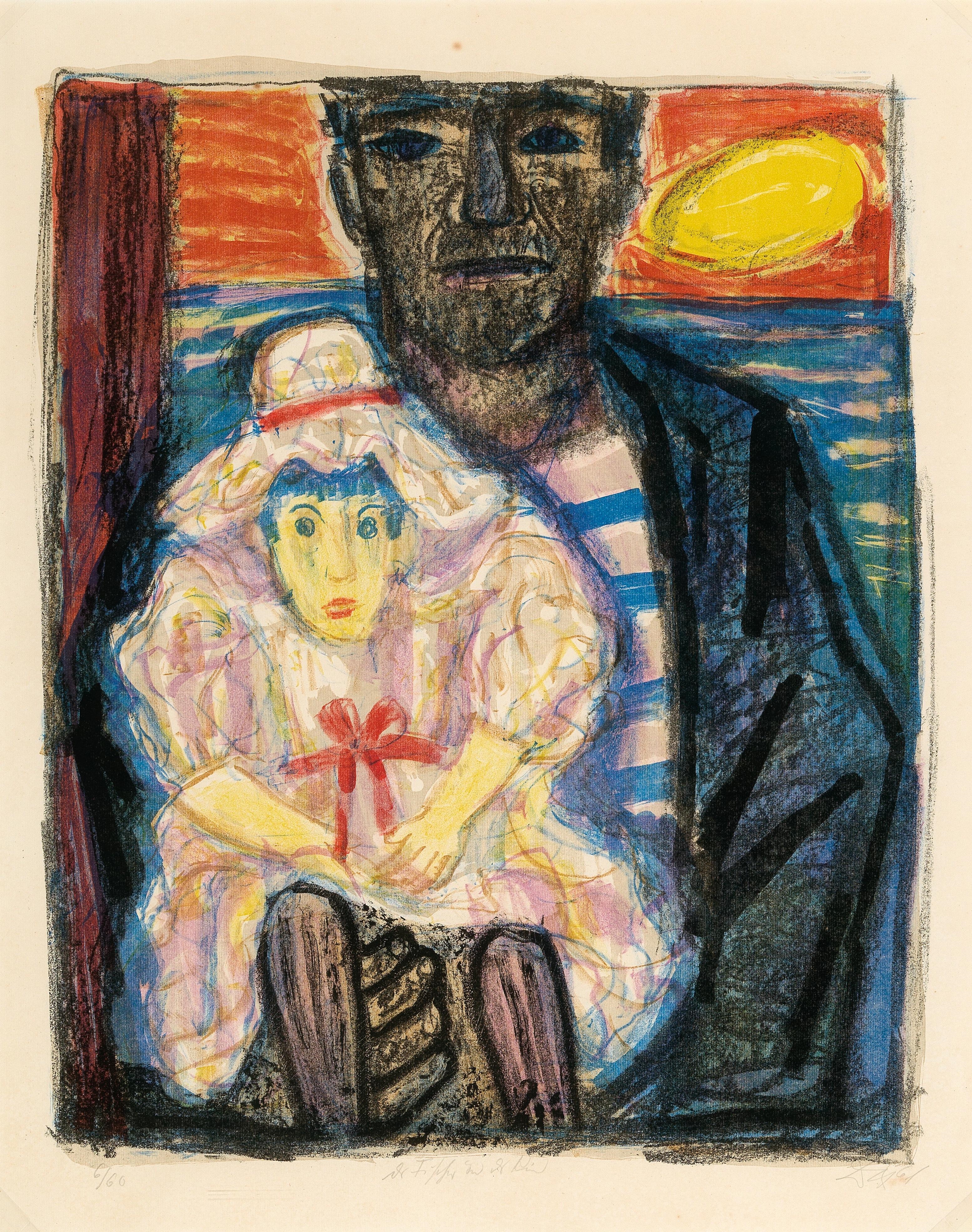 Artwork by Otto Dix, Der Fischer und das Kind, Made of Lithographie in Farbe