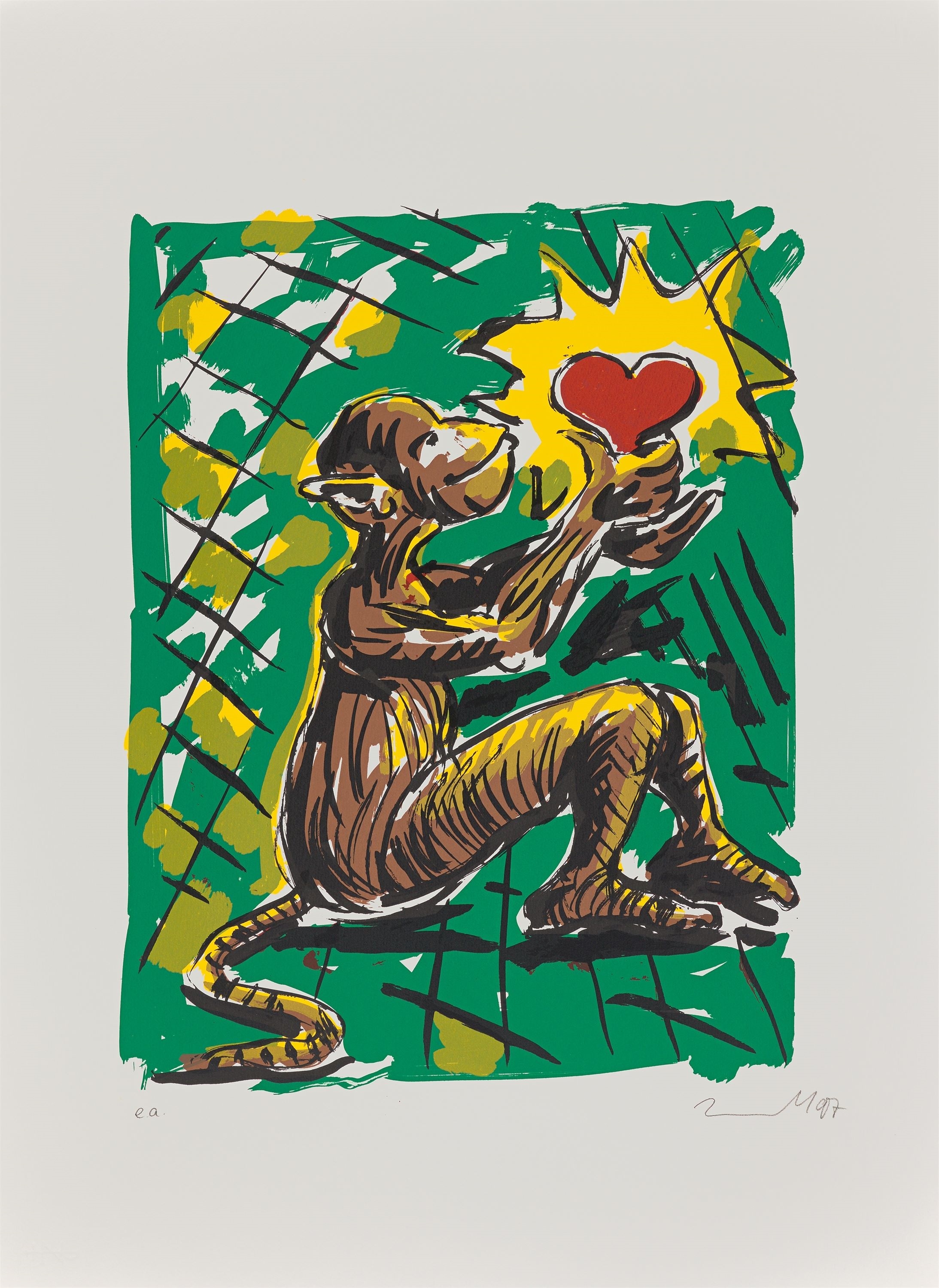 ”Ohne Titel” (Monkey with a heart). by Jörg Immendorff, 1997