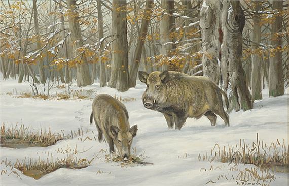 Wildschweine im Schnee by Friedrich Reimann
