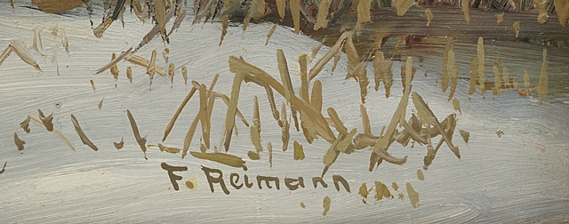 Artwork by Friedrich Reimann, Wildschweine im Schnee, Made of oil on hardboard