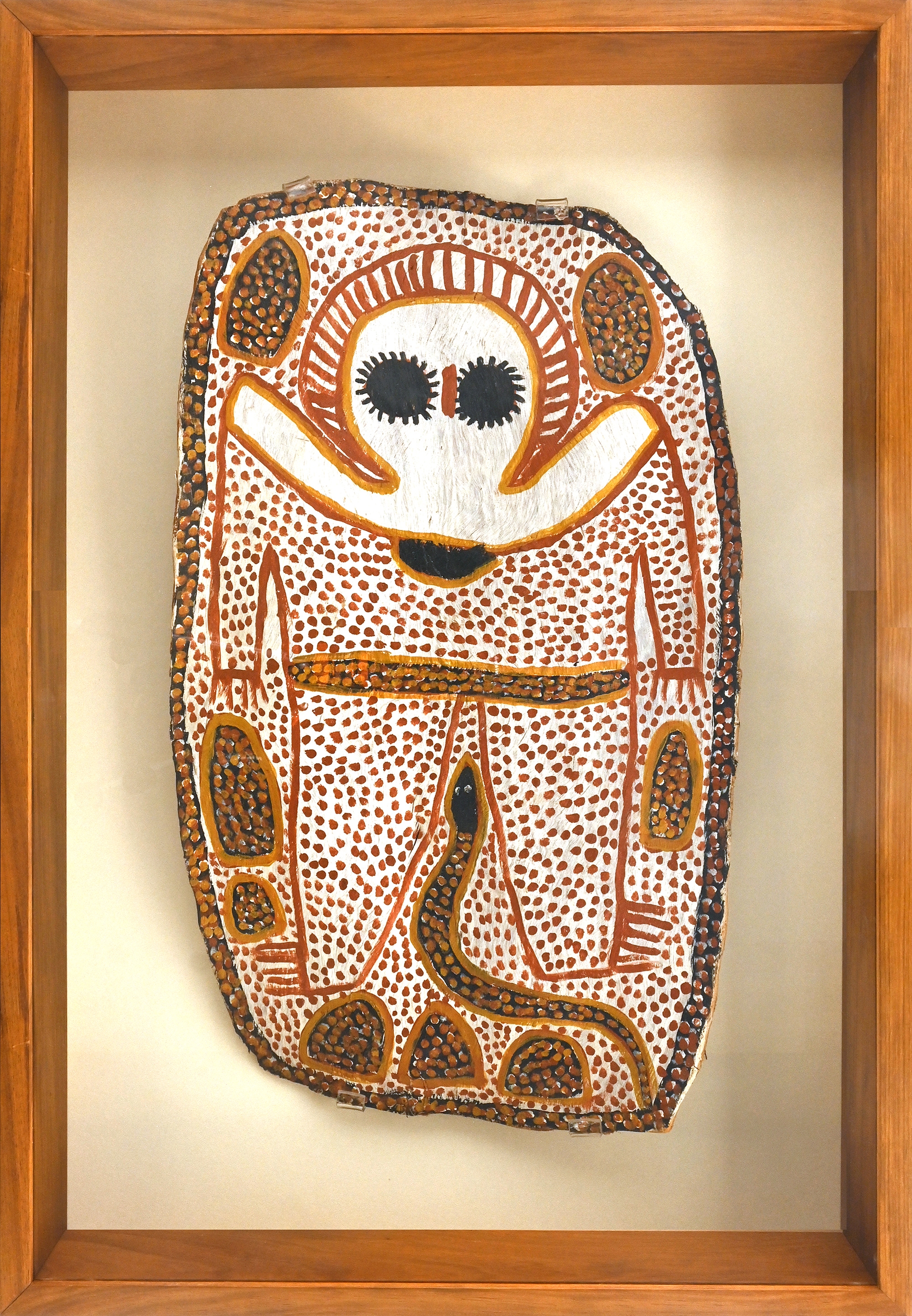 Artwork by Lily Karedada Mindindil, Wandjina, 1993, Made of bark