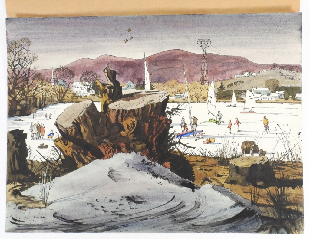 Robert T. McCall | Robert McCall Winter Pond Landscape WC Painting ...